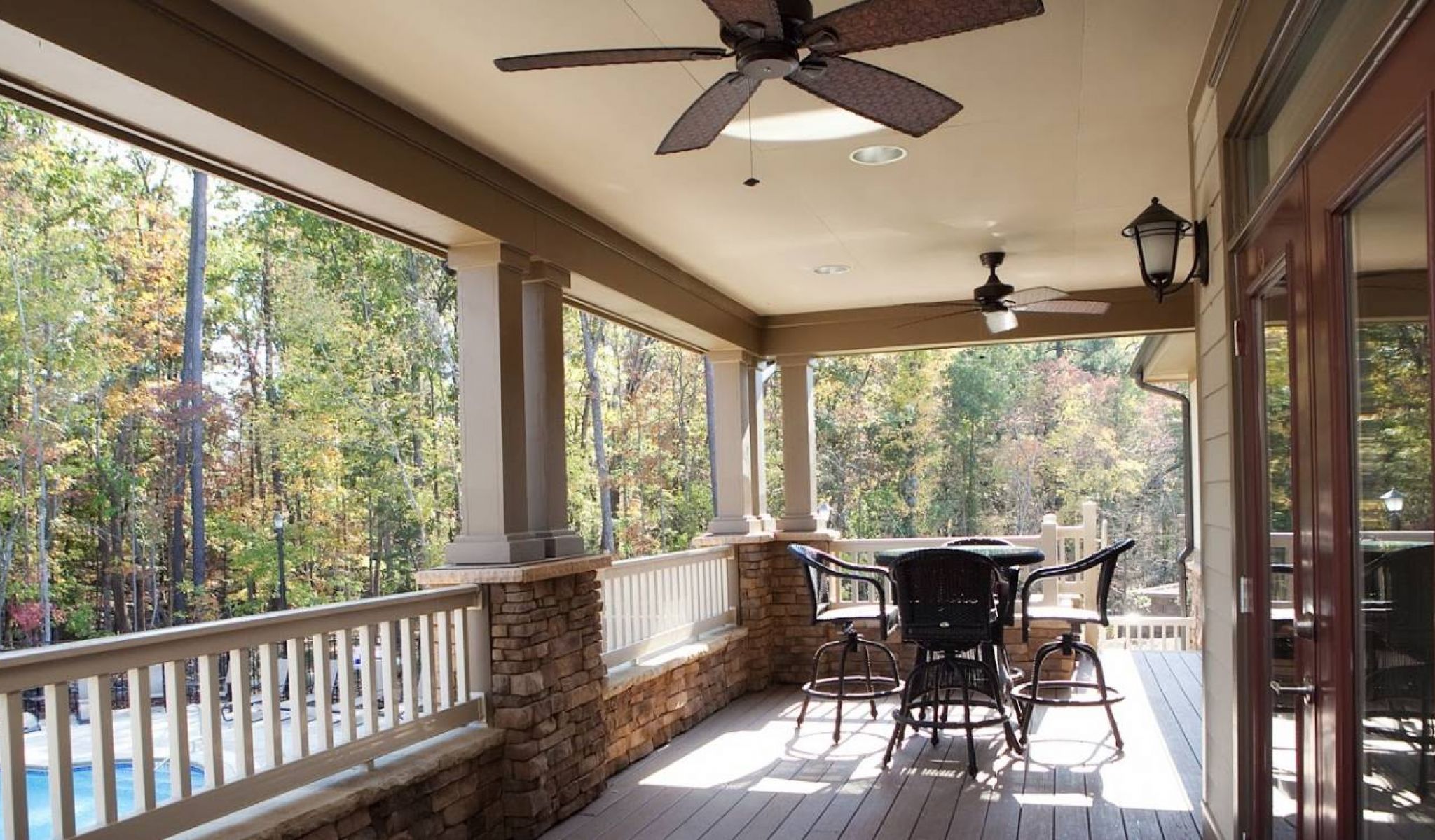The Townhomes at Chapel Watch Village in Chapel Hill, NC community clubhouse with large covered deck and table and chairs